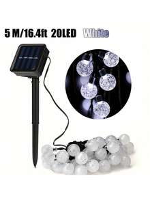 1串太阳能防水LED灯串，20/50/100颗灯泡，5米/7米/12米，8种照明模式，水晶球太阳能仙女灯，户外节日花园露台派对庭院装饰灯（暖白光），秋季家居装饰户外装饰