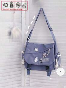 1个街头休闲大容量单肩斜挎包，复古通勤斜挎包，休闲百搭单肩包（带4个徽章），原宿风通勤包，适合男士街头时尚 - A - 查看 5