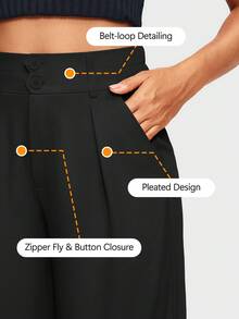 18" Women's Capri Pants With Pockets High Waisted Pleated Wide Leg Dressy Capris For Women Summer Business Casual - 黑色 - 查看 3