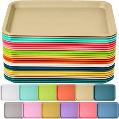 Plastic Fast Food Trays Bulk Colorful Restaurant Serving Trays Cafeteria Rectangular Plastic Serving Platter Grill Kitchen Restaurant CoffeeBright Color, 24 Pcs