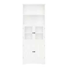 57.4 X 28.5 X 160cm Badezimmer-Hochschrank Mit Stauraum, Volllackierung, Glasschranktür, Holzschranktür, Zwei Offene Ablagefächer, Verstellbare Trennwände, Einfache Textur, White - White - View 11