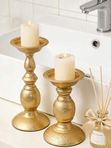 1件金色艺术树脂烛台/烛架，伊斯兰柱形设计，适用于斋月餐桌、婚礼装饰、四季烛台、宾馆/酒店装饰、精致房间装饰、餐厅和家居装饰、餐桌中心装饰品等。 - 彩色 - 查看 6