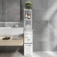 EZIFY White Bathroom Storage Cabinet Slim Freestanding - Moisture-Proof Wood-Plastic With Drawers, Over Toilet Shelf For Towels Cosmetics Toiletries - trắng - Xem 5