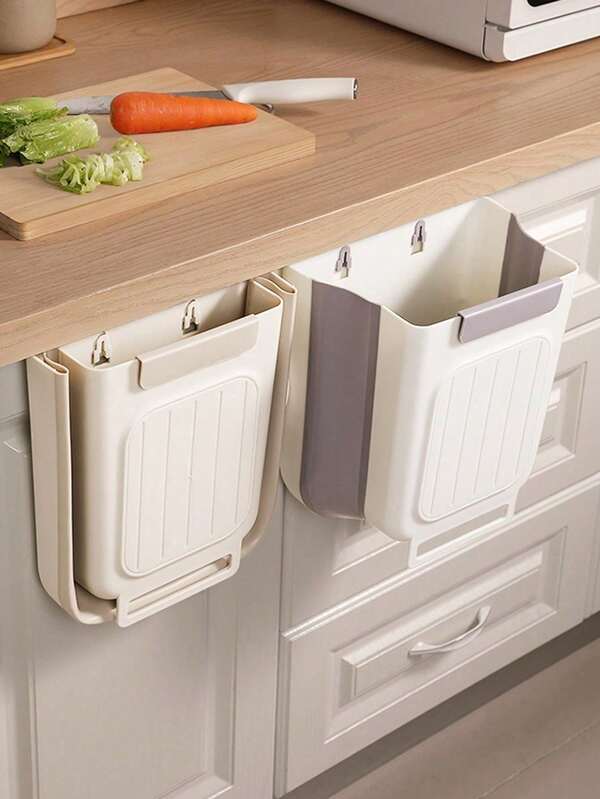 1pc Hanging Foldable Trash Can, Suitable For Kitchen Cabinet Doors, Hanging Kitchen Trash Can, Wall-Mounted Food Waste Bin, Garbage Bag Holder, Applicable For Bathroom, Kitchen Cabinet, Desk Drawer, Bedroom, Multi-Functional Bathroom Trash Can, Cabinet Hanging Garbage Storage, No Need To Bend Over, Car Trash Organizer, Suitable For Kitchen, Home