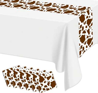 6-Piece Brown Cow Print Table Runner: Waterproof & Spill-Proof, Farmhouse Style, 14 X 108 In