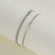 2pcs/Set Stainless Steel Couple Bracelets, Heart-Shaped Cubic Zirconia, 18K  Plated, Stackable Or Worn Separately By Men And Women - Multicolor - View 13