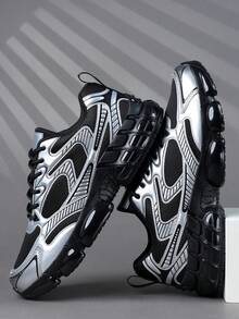 Men's Shoes Stylish Men Sports Shoes Lace-Up Shoes Men's Sneakers Personalized Black Street Casual Shoes - Black And Silver - View 2