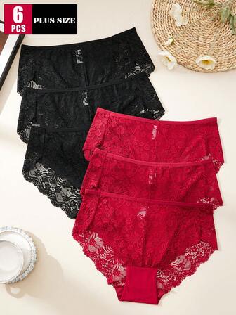 6条装加大码女士白色蕾丝内裤 - 性感舒适内衣