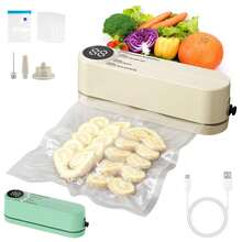 1个（乳白色迷你数码显示款）1200mAh二合一充电真空封口机，小型电动厨房工具，适用于密封海鲜、猪肉、牛肉、羊肉、蔬菜、香料、豆类和奶粉 - 白色 - 查看 12