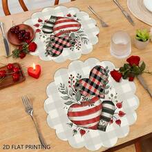2/4/6/8/10pcs Valentine's Day Round Placemats, 13.8inch*35cm, Buffalo Plaid Heart Truck Design, Suitable For Restaurants, Kitchens, Dinner Parties, And Various Occasions, Can Be Used As Dining And Holiday Outdoor Tabletop Decor For Valentine's Day, Mother's Day - Multicolor - View 6