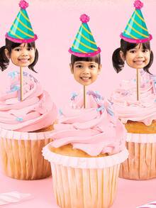 10/25/50/100/150 Pieces Personalized Face Cupcake Toppers - 1st Birthday Party Decoration, Face Design, Personalized Cake Decoration, Cake Topper With Birthday Hat, Face Cupcake Decorations, Personalized Face Cupcakes, Birthday Decoration, Face Lollipops, Printable Decoration, Party Supplies - Multicolor - View 7