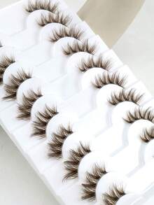 10 Pairs Cat Eye Brown Faux Mink Lashes, 3D Criss-Cross Half Eye Wispy Lightweight Fluffy False Eyelashes, Ideal For Travel And Occasions - Brown - View 7
