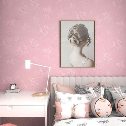 1 Roll Floral Embossed Pink Self-Adhesive Contact Paper, Removable And Reusable Waterproof Wallpaper For Bedroom, Living Room, Kitchen, Bathroom, Wall Decor, Cabinets, Countertops, Furniture