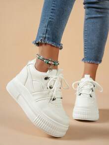 [Free Returns And Exchanges][Local Delivery][Quick Arrival] Women's Sneakers White Shoes Ladies Platform Shoes Increase Height By 8cm Lightweight And Comfortable New Style Casual Shoes For Women Can Be Freely Paired With Pants Suitable For Party Nice And Cute Classy Aesthetic[It Is Recommended To Take One Size Larger,If You Usually Wear Size 37, Choose Size 38 ] - trắng - Xem 3