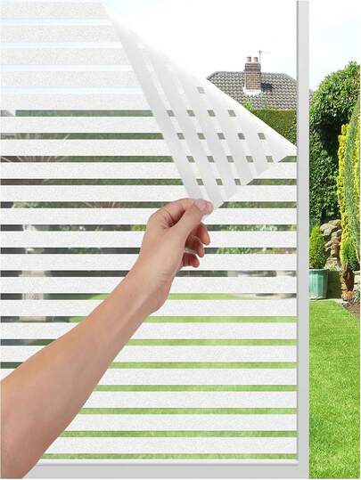 Privacy Window Film Self Adhesive No Glue Static Cling Stripe Pattern Frosted Windows Film Decorative Privacy Glass Films For Office Home All Smooth Glass Surface