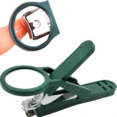 1pc Stainless Steel Nail Clipper With Magnifier - Splash-Proof Rubber Handle, Portable Nail Clipper With Magnifier Suitable For Elderly, Precision Trimming Tool, Nail Care Accessory | Ergonomic Design | Durable Structure, Nail Clipper