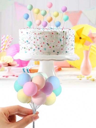 8pcs Colorful Ball Cake Toppers, Birthday Cake Decorations, Party Dessert Chocolate Decor, Macaron Color Cake Decorations, Suitable For Birthday And Holiday Decorations