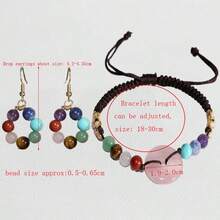 1 Set 7 Chakra Bracelet Earrings Set Natural Stone Beaded Woven Healing Female Spiritual Bracelet Bohemian Style Healing Crystal Meditation Relaxation Female Anxiety Jewelry Gift Suitable For Daily Wear - Bracelet Set - View 9