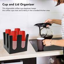 Square 4 Grids Disposable Coffee Cup Dispenser Organizer Plastic Cup and Lid Organizer for Restaurant Offices Coffee Shops Lounges - Negro - Ver 5