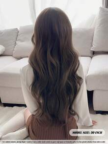 NAMM 1 PC Long Wig For Women 28 Inch Soft Brown Loose Wave Wig With Certain Bangs, Synthetic Fluffy Natural Realistic Full Machine Wigs For Beginners , Daily And School Wear Elegant All-Match Fashion Hair Accessories Wig - Brown - View 5