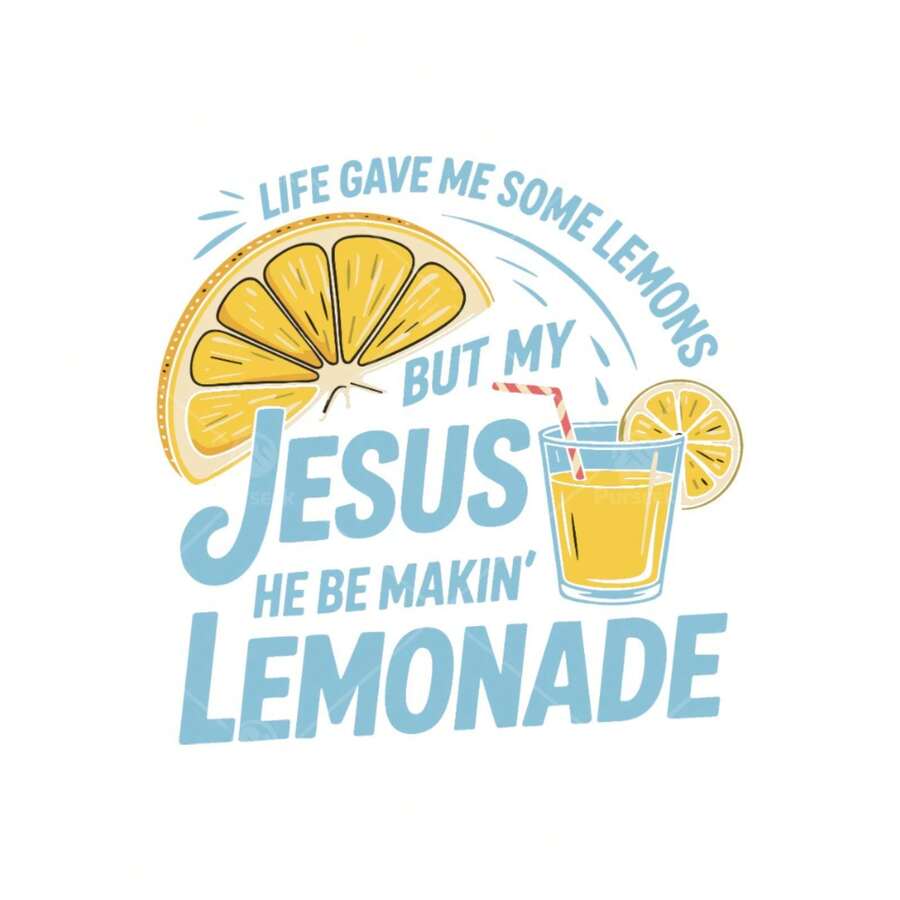 6pcs Funny Christian Faith Iron-On Transfers - "Life Gave Me Lemons But My  He Be Making Lemonade" - Lemon &  Design With Lemon Slices - Heat Press Ready DTF Stickers For T-Shirts, Bags, Fabric Crafts - Church Events, Bible Study Gifts, Mother's Day, Graduation - Easy Application & Long-Lasting Adhesive - 彩色 - 查看 1