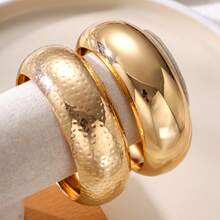 4pcs Women's Bracelet Set, Teardrop Shaped Elastic Asymmetrical Smooth Bangle Bracelets, Shiny Metallic Luster, Vintage Elegant Exaggerated Delicate , Suitable For Daily, Party, Wedding, Gift For Women - Yellow Gold - View 5
