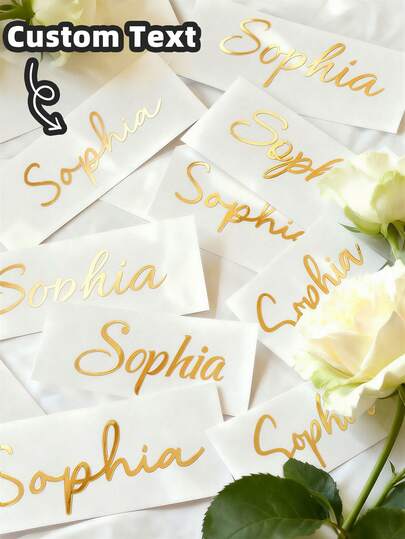 1-8 piezas Pegatinas personalizadas con texto, pegatinas con nombre personalizado, etiquetas con nombre en letra manuscrita para bodas, calcomanías para botellas de agua, pegatinas con texto en lámina caliente a todo color, resistentes al agua y sin residuos, para artículos personales, eventos de bodas y fiestas, multicolor, adhesivo fuerte de alta calidad y delicado, ideal para amigos, familia, papá, mamá, niños, compañeros de clase, perfecto para fiestas de cumpleaños, recepciones de bodas, temporada de regreso a clases, suministros para scrapbooking, papelería para scrapbooking