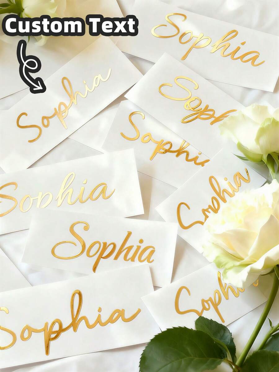 1-8张定制文字贴纸，个性化姓名贴纸，手写字体婚礼姓名标签，水瓶贴纸，全彩烫金文字贴纸，防水不撕不留残胶，适用于个人物品、婚礼派对活动，多种颜色强力粘性，高品质，精致美观，是送给朋友、家人、爸爸妈妈、孩子、同学的理想之选，也适用于生日派对、婚礼招待会、返校季、剪贴簿用品和剪贴簿文具。
