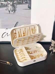 1pc Travel Jewelry Box, Portable Jewelry Organizer, Makeup Brush Storage Box, Large Capacity Desktop Organizer, Multi-Functional Storage Box For Rings, Necklaces, Earrings, Travel, Business Trip, Beach, Gift For Girlfriend , Makeup Room Decor - Multicolor - View 14