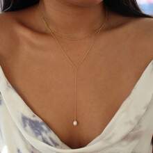 Valentine's Day Fashion Simple Beaded Chain Y-Shaped Necklace For Women Adjustable Elegant  Multi-Layer Collarbone Chain - Gold - View 7