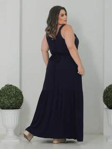 Long Wrap Dress With Thin Straps Made Of Smooth Viscose Linen. - 藏蓝色 - 查看 3