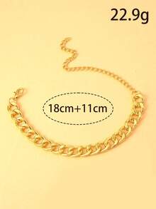 1件装百搭金色朋克风钛钢脚链，复古独特金属手镯脚链 - 金色 - 查看 3