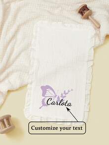 1pc Customized Text Printed Butterfly Fashion Baby Burp Cloth, Bib, Personalized Gift, Spring/Summer New - Multicolor - View 1
