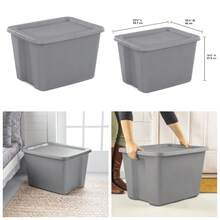 Plastic Storage Bin With Snap Lid 18 Gallon Large Capacity Organizer Box Gray - 1 - 查看 2