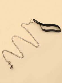 1pc Stainless Steel Pet Leash With Leather Wrist Strap, Cat/Dog Traction Chain - Multicolor - View 1