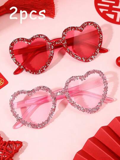 1-2副青少年情人节甜心无框水钻时尚眼镜，个性化个性高端糖果色时尚眼镜，适合派对和聚会