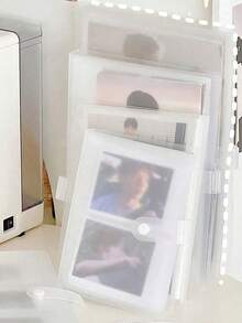 3/6英寸 80-160格家庭照片盒，透明PVC偶像卡片相册，防尘防潮，明星卡片收藏相册，创意照片整理盒，粉丝礼物，生日纪念品，偶像收藏盒，新款生日纪念相册学生收藏（产品尺寸固定） - 白色 - 查看 2