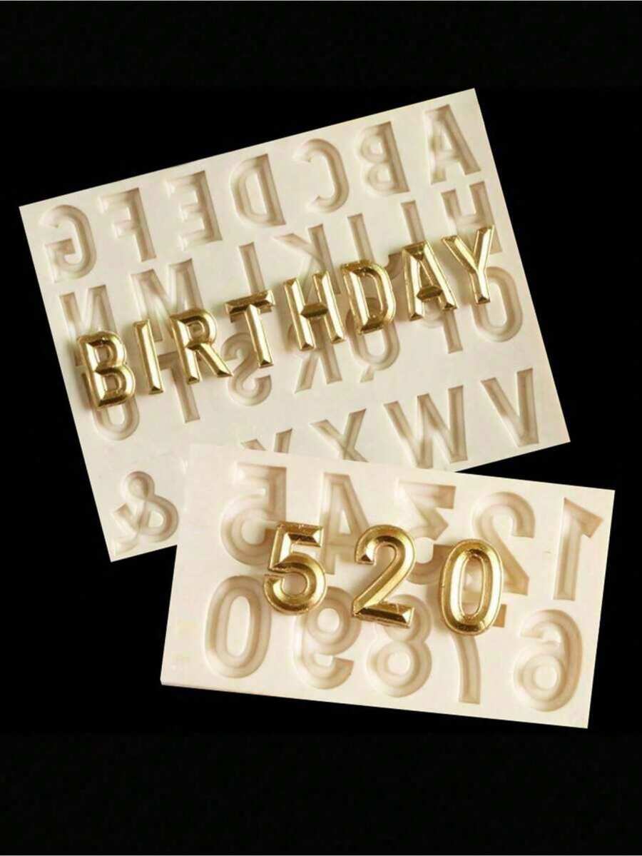 1个带凸起字母的3D硅胶模具 - 非常适合巧克力、糖果和蛋糕装饰，是DIY手工艺品和生日烘焙的理想之选 - 彩色 - 查看 1