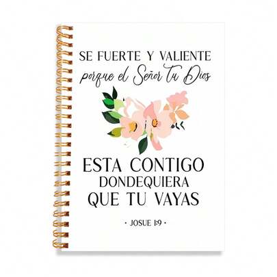 1 pieza Cuaderno de espiral dorado con proverbios y versos españoles - Diario de escritura inspiracional, patrón floral, regalo perfecto para cumpleaños y celebraciones, Diario motivacional de 5.5x8.3 pulgadas | Cuaderno de espiral | Cuaderno inspiracional
