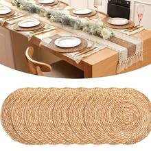 Woven Placemats (Set Of 12), Round Rattan Placemats, Woven Hyacinth Willow Placemats, Heat-Resistant And Non-Slip, Suitable For Plates. Care Instructions: Hand Wash Only. - 藤編餐墊 - 查看 11