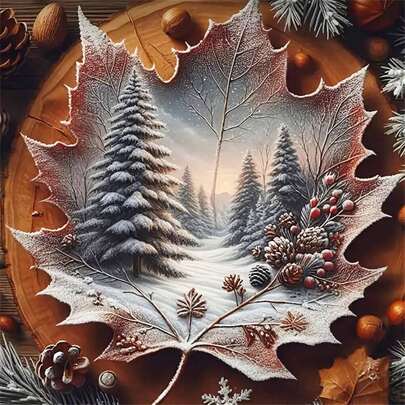 新款钻石刺绣树冬季风景画 DIY 全圆钻马赛克叶子家居装饰