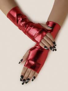 1 Pair Faux Leather Short Solid Color Punk Y2K Party, Performance, Festival Costume, Cosplay Fingerless Gloves Summer - Multicolor - View 7