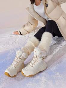 CAMEL CROWN 女士休闲秋季防滑耐穿高帮雪地靴，适合徒步旅行 - 初雪白雲衫黃 - 查看 3