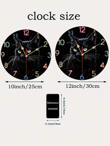 2D 平面黑色猫咪主题设计，1 件装创意艺术挂钟 - 静音、平顶、易读、无滴答声、艺术家居装饰，适用于厨房、卧室、办公室，电池供电（不含 AA 电池），2D 平面 - 彩色 - 查看 6