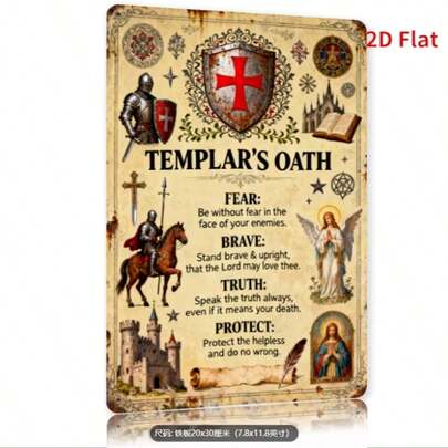 1pc "TEMPLAR'S OATH" Metal Iron Sign - Suitable For Indoor & Outdoor Use, Weather-Resistant, Applicable For Modern Home, Farmhouse Style, Bar, Office Wall, Man Cave, Garage, Easy To Hang, 7.8 X 11.8 Inches