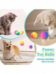 1个/5个/10个/20个装猫咪玩具弹力球，互动猫咪玩具球，27毫米高室内猫咪弹力球，彩色橡胶大弹力球，宠物玩具球礼品，适合幼猫 - 彩色 - 查看 5