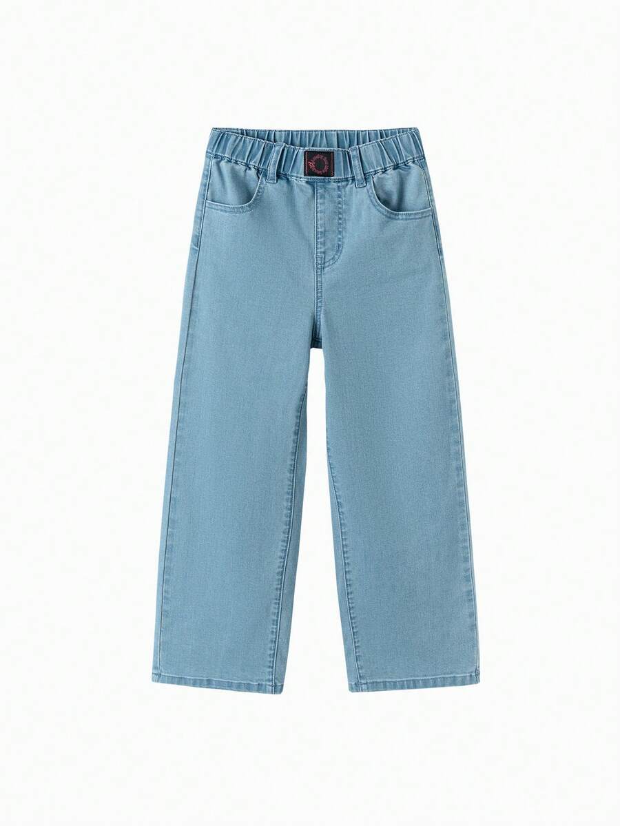 Balabala Girls' Straight-Leg Jeans, Loose Fit Casual Spring 2026 - Denim Light Blue - View 1