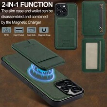 LC.IMEEKE 二合一可拆卸钱包式手机壳，兼容 Air 17 16 15 14 13 12 11 Pro Max X XS XR 8 7 Plus SE 2020 2022 和 Galaxy S25 S24 S23 S/A 系列，带磁吸翻盖袋 - 綠色 - 查看 5