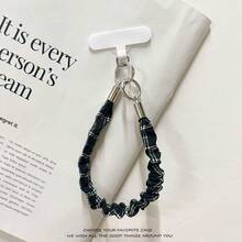 1件复古英伦格纹褶皱手机壳，带腕带，便携式相机挂绳