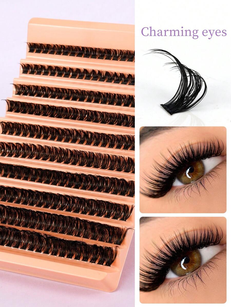 10 Packs/200 Clusters 80D Reusable Faux Mink Lashes, Natural & Voluminous Curl - D - View 1